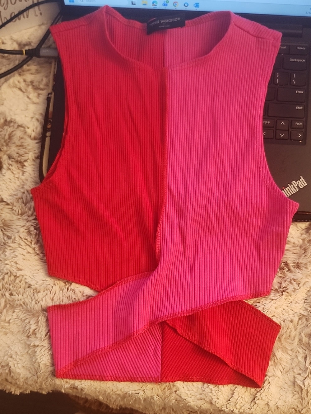 naked wardrobe Red Ribbed Tank Top